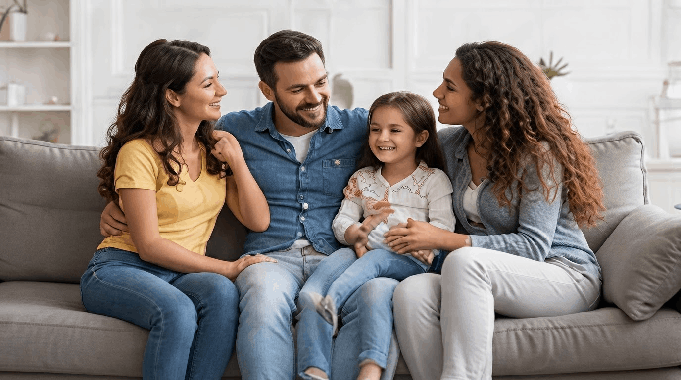 Family on the couch together with Florida Blue health insurance in Fort Myers