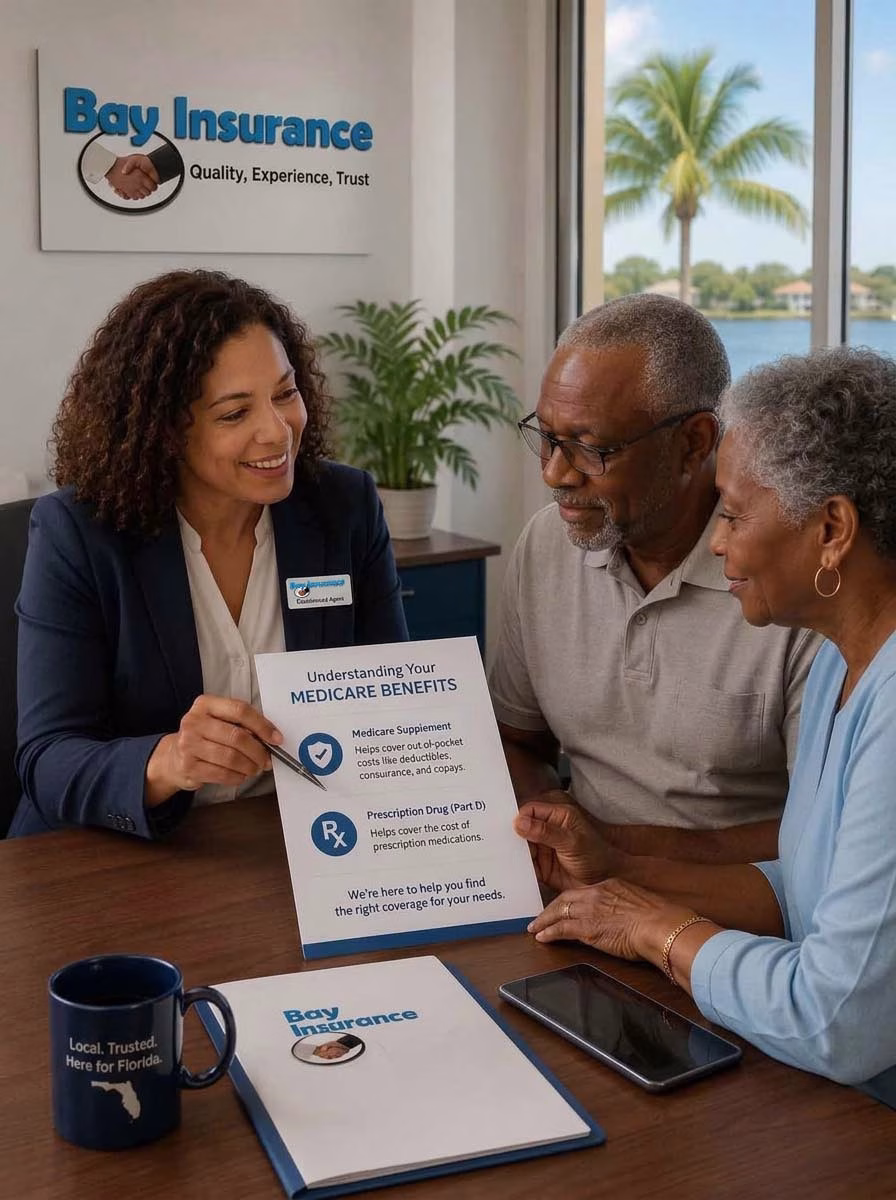 Bay Insurance agent reviewing Medigap plans with a senior couple in Sarasota