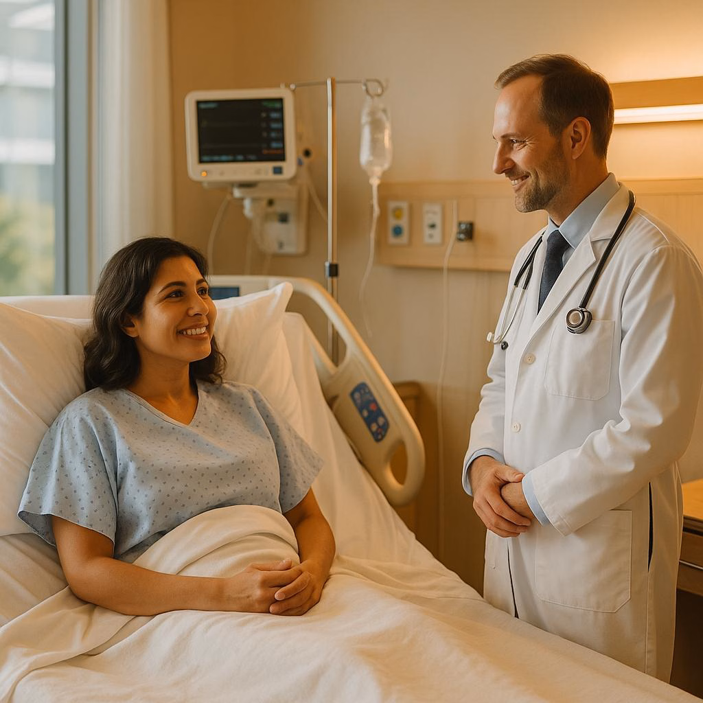 Hospital patient talking with a doctor, protected by critical illness insurance in Fort Myers
