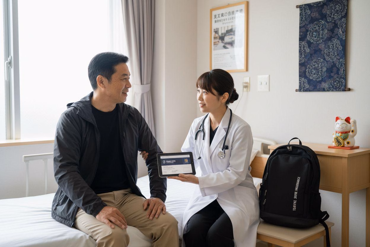 Traveler seeing a doctor for emergency medical care with travel insurance from Tampa