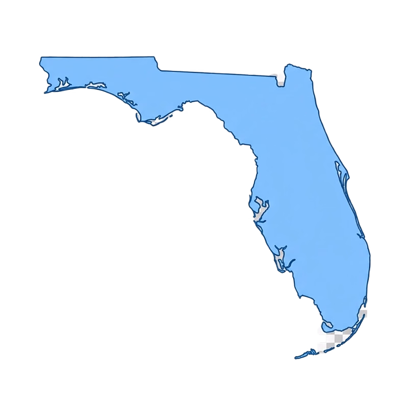 Map of Florida, where Bay Insurance offers Florida Blue health insurance from Sarasota